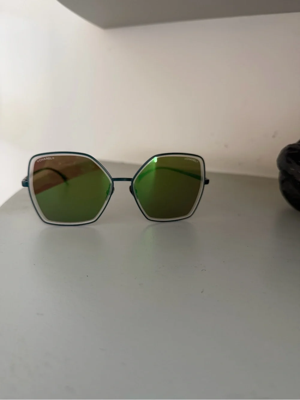 CHANEL Green Mirrored Geometric Sunglasses